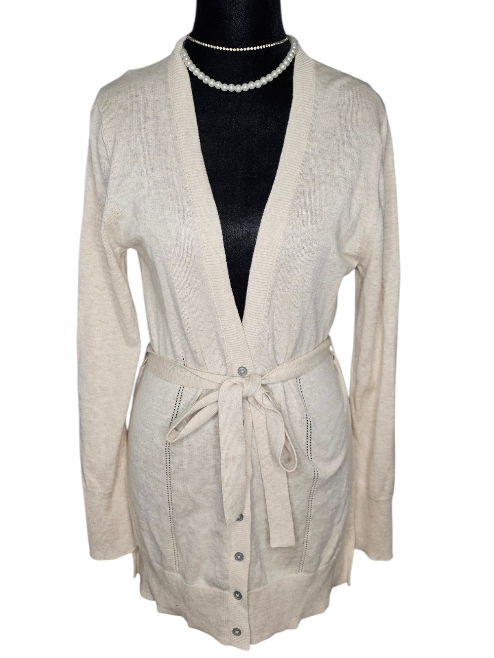 Banana Republic Cotton Cashmere Blend Belted Cardigan Small Cream Quiet Luxury